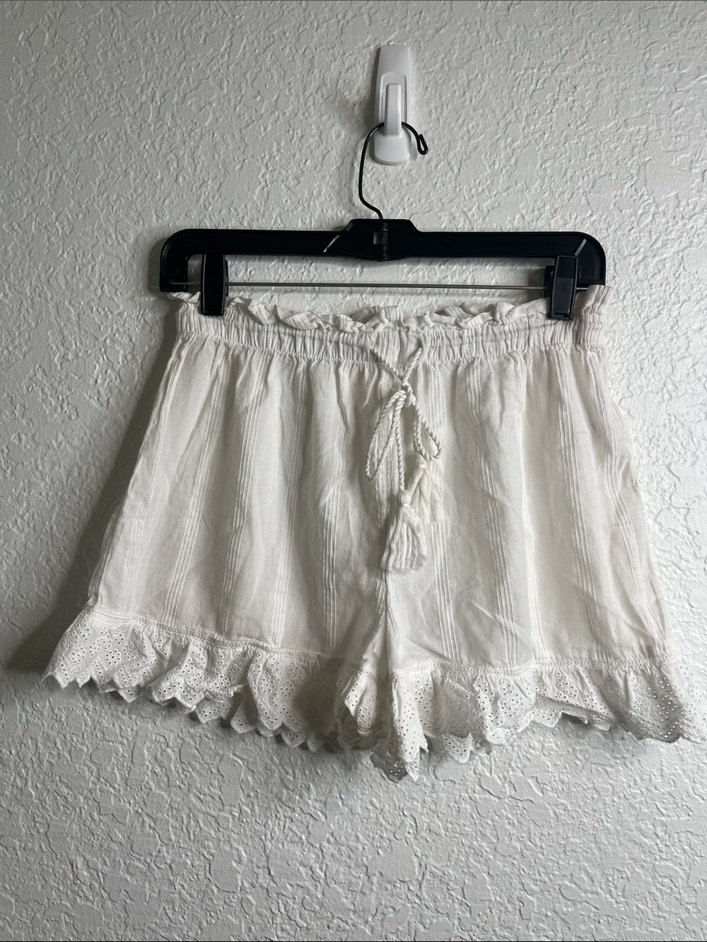 Shabby Chic White Eyelet Lace Cotton Pajama Shorts Sz S